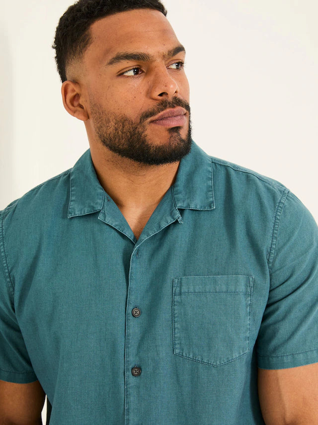 FatFace Bugle Dark Teal Blue Linen Cotton Shirt