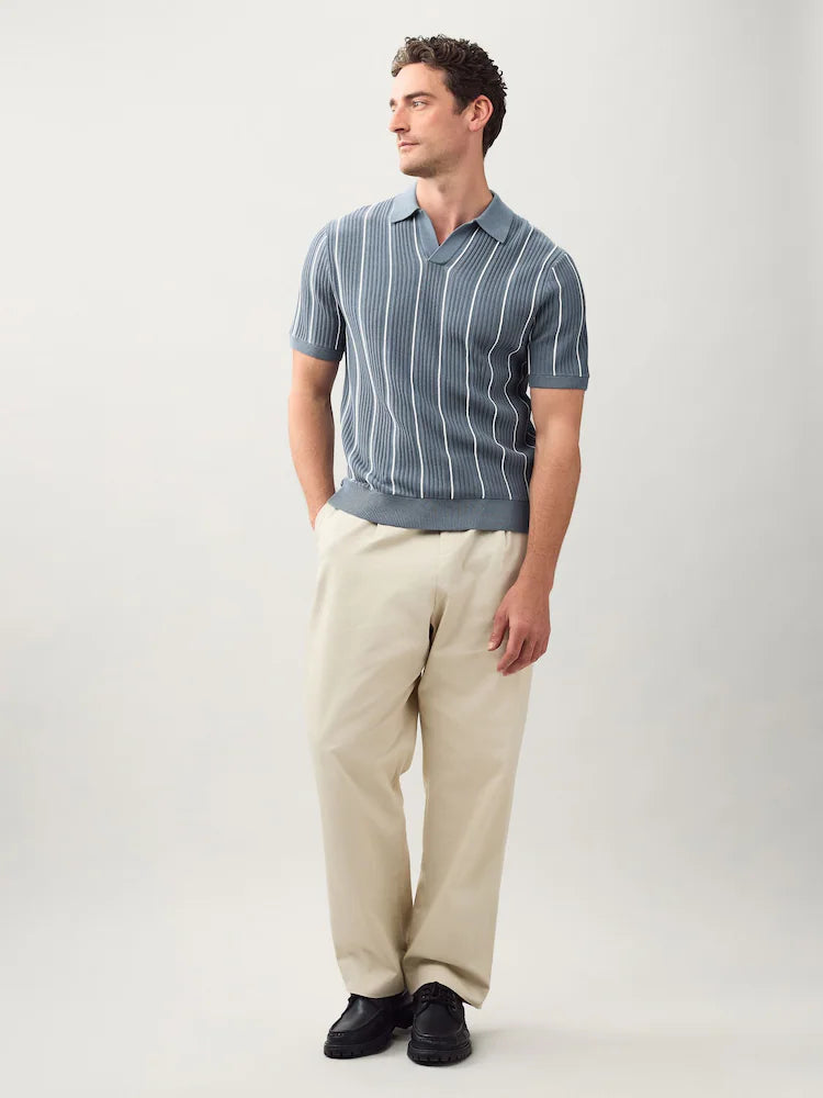 Blue Regular Fit Short Sleeve Stripe Knit Trophy Polo Shirt