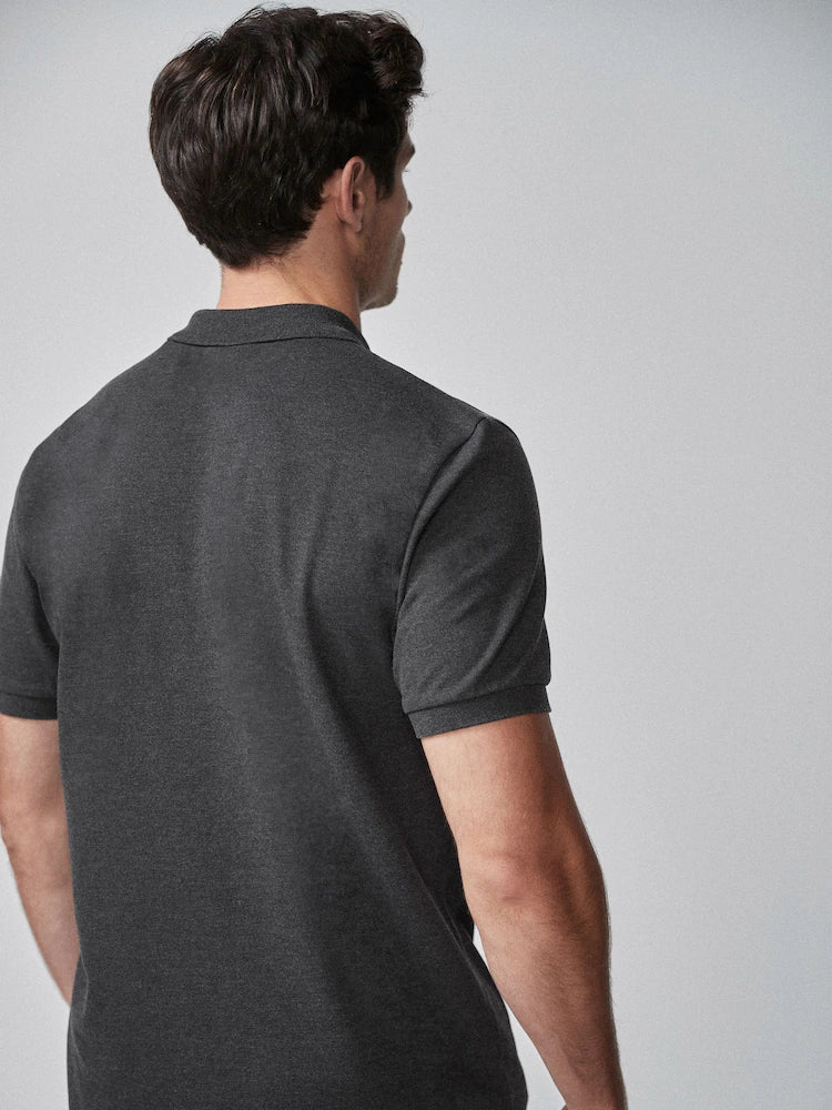 Grey Charcoal Regular Fit Short Sleeve Pique Polo Shirt