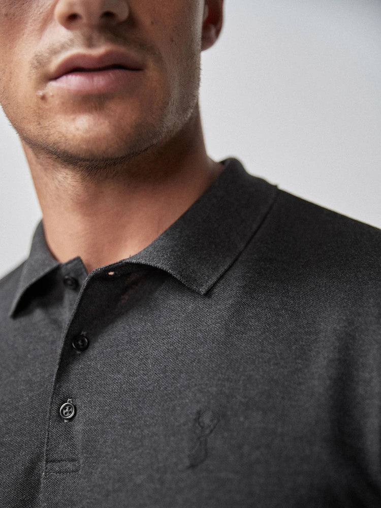 Grey Charcoal Regular Fit Short Sleeve Pique Polo Shirt