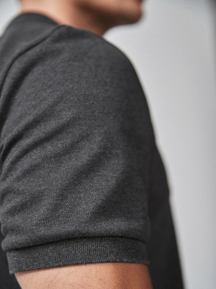 Grey Charcoal Regular Fit Short Sleeve Pique Polo Shirt