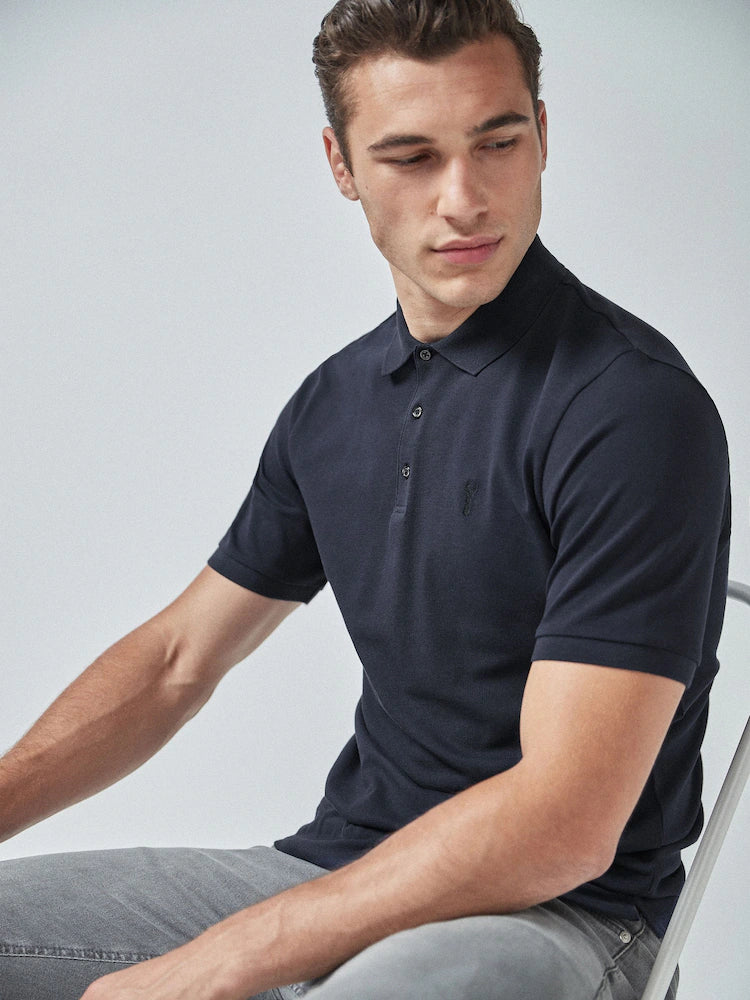 Blue Navy Regular Fit Short Sleeve Pique Polo Shirt
