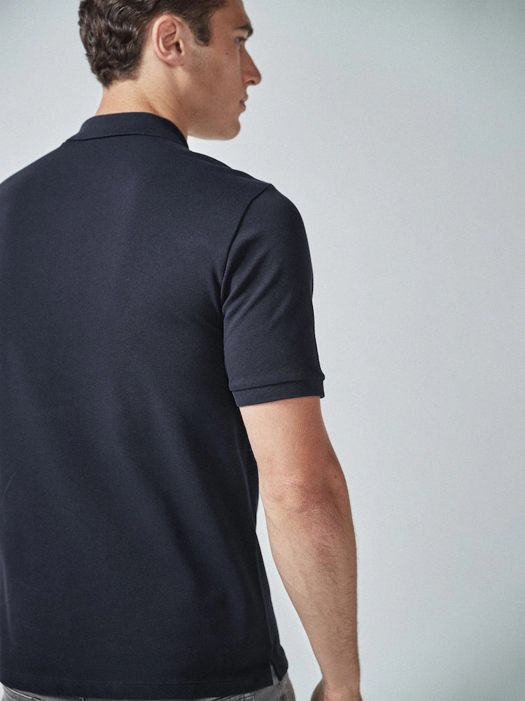 Blue Navy Regular Fit Short Sleeve Pique Polo Shirt