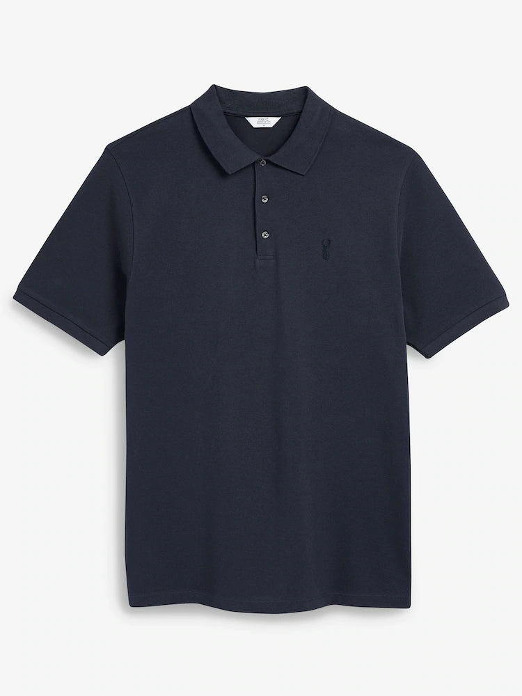 Blue Navy Regular Fit Short Sleeve Pique Polo Shirt
