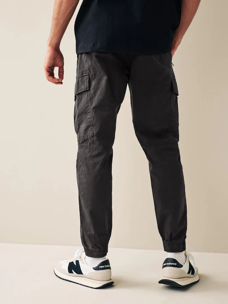 Black Regular Tapered Fit Stretch Utility Cargo Trousers