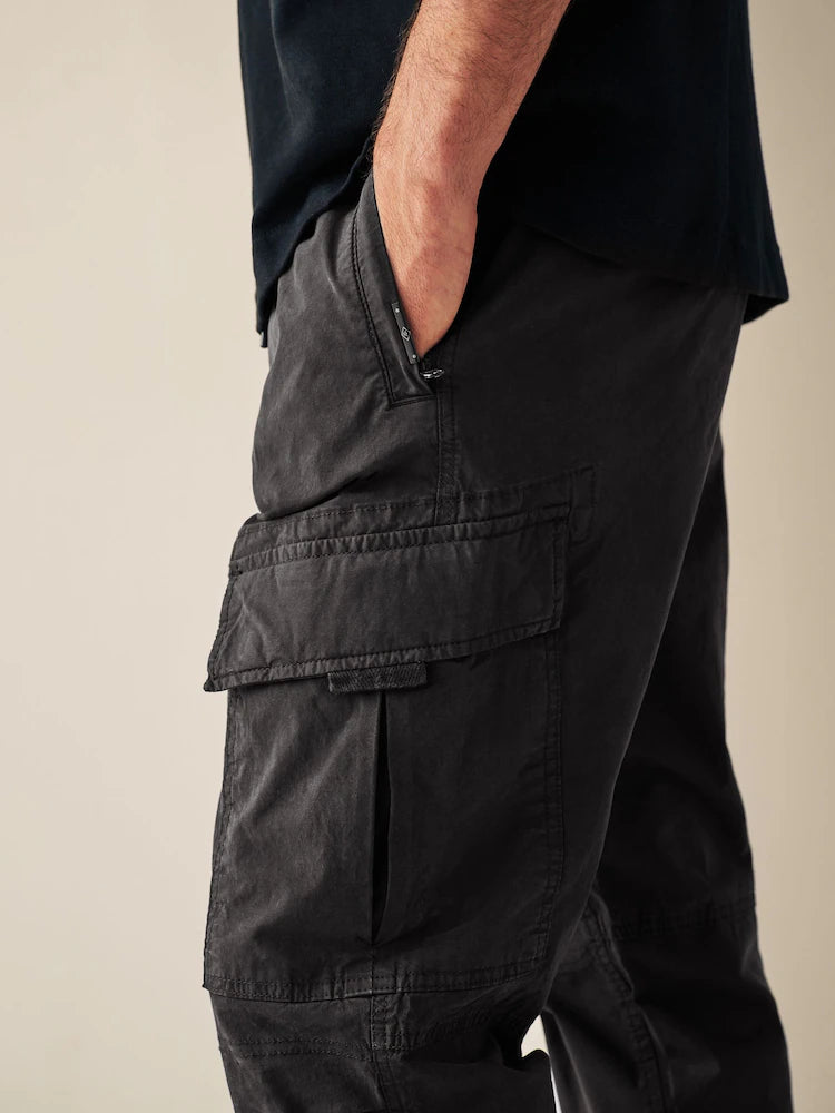 Black Regular Tapered Fit Stretch Utility Cargo Trousers
