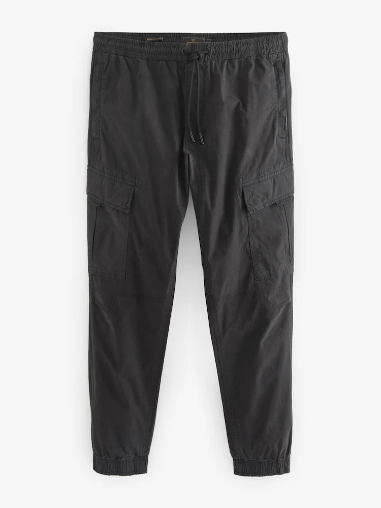 Black Regular Tapered Fit Stretch Utility Cargo Trousers