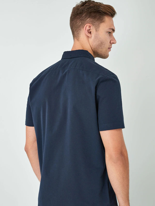 Navy Blue Regular Fit Short Sleeve Oxford Shirt