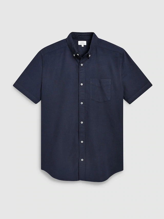 Navy Blue Regular Fit Short Sleeve Oxford Shirt