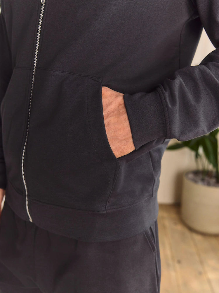 Slate Grey 100% Cotton Lightweight Zip Up Hoodie