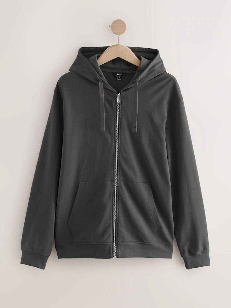 Slate Grey 100% Cotton Lightweight Zip Up Hoodie