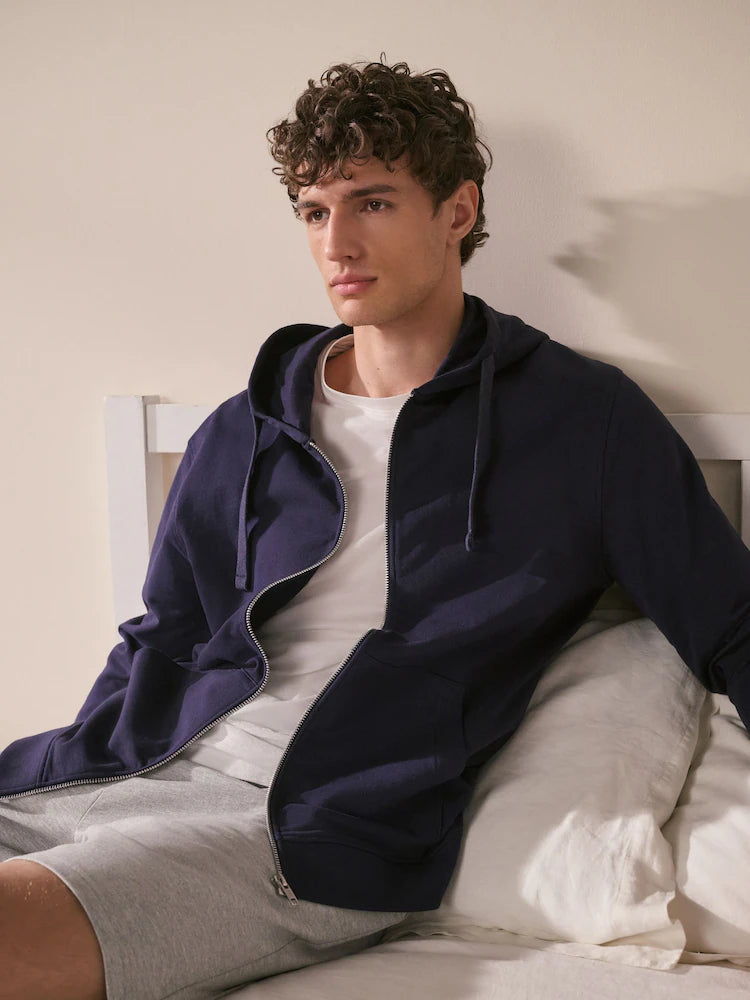 Navy Blue 100% Cotton Lightweight Zip Up Hoodie