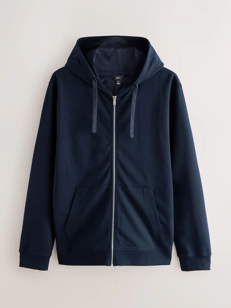 Navy Blue 100% Cotton Lightweight Zip Up Hoodie
