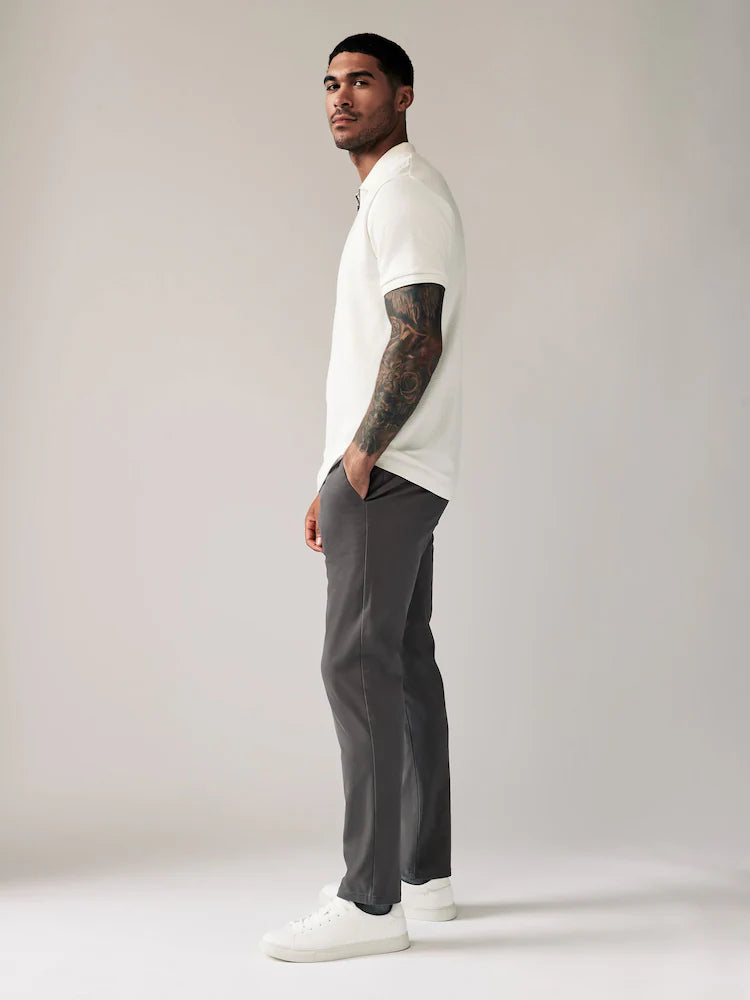 Grey Dark Slim Fit Stretch Chinos Trousers