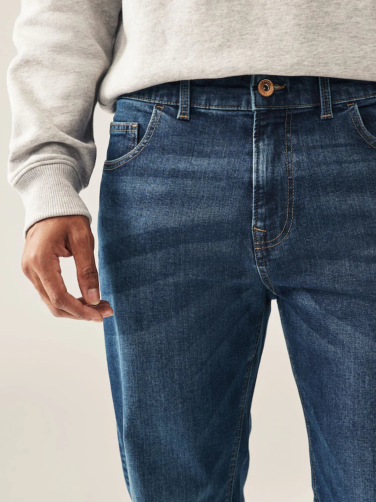Blue Mid Single Straight Fit Classic Stretch Jeans