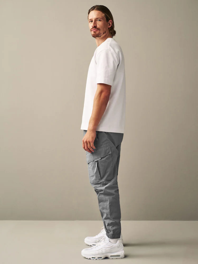 Light Blue Grey Regular Tapered Fit Stretch Utility Cargo Trousers