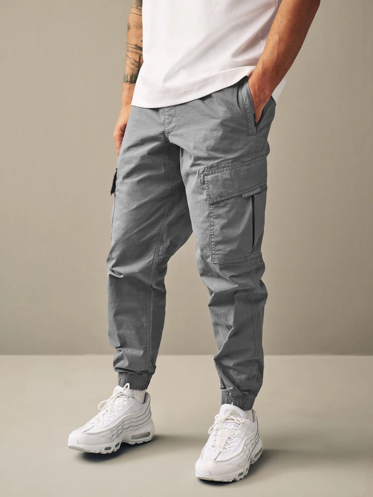 Light Blue Grey Regular Tapered Fit Stretch Utility Cargo Trousers