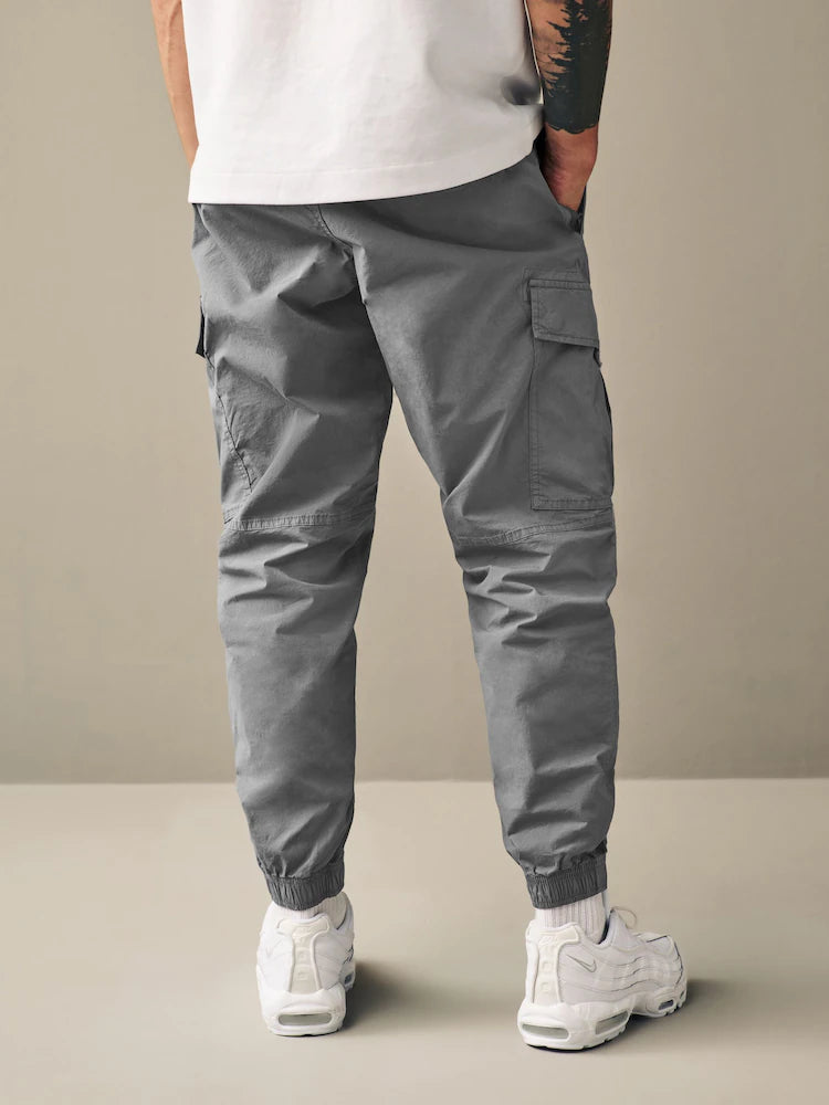 Light Blue Grey Regular Tapered Fit Stretch Utility Cargo Trousers