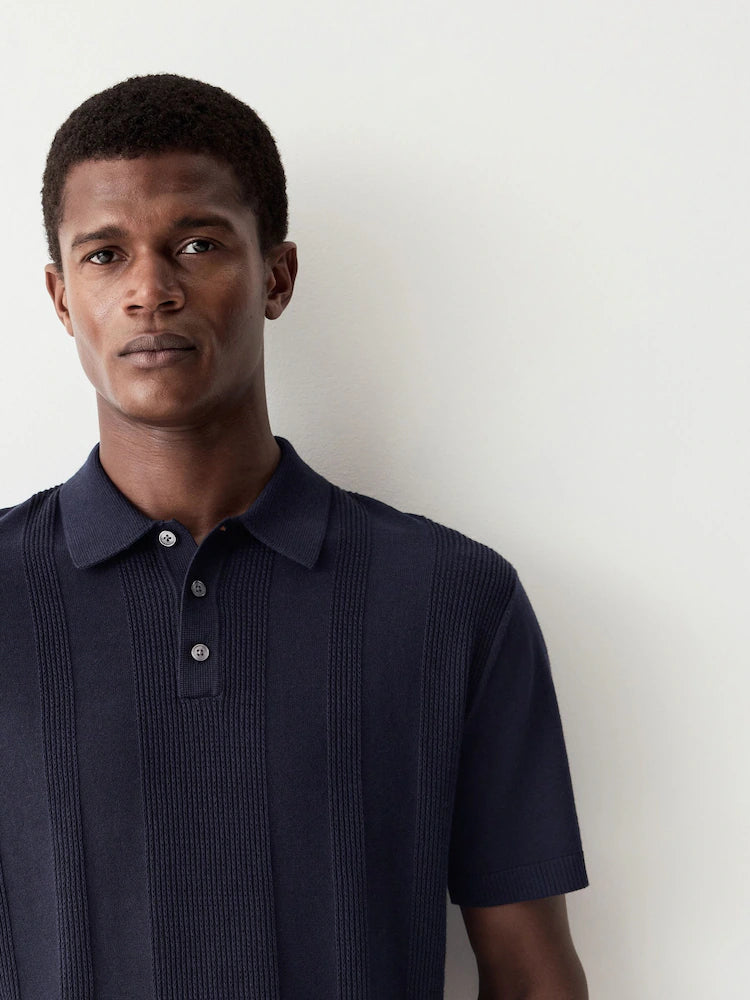 Navy Blue Regular Fit Cotton Rich Short Sleeve Knit Polo Shirt