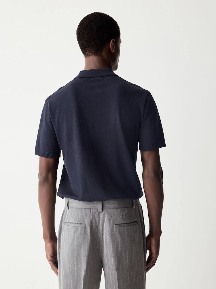 Navy Blue Regular Fit Cotton Rich Short Sleeve Knit Polo Shirt