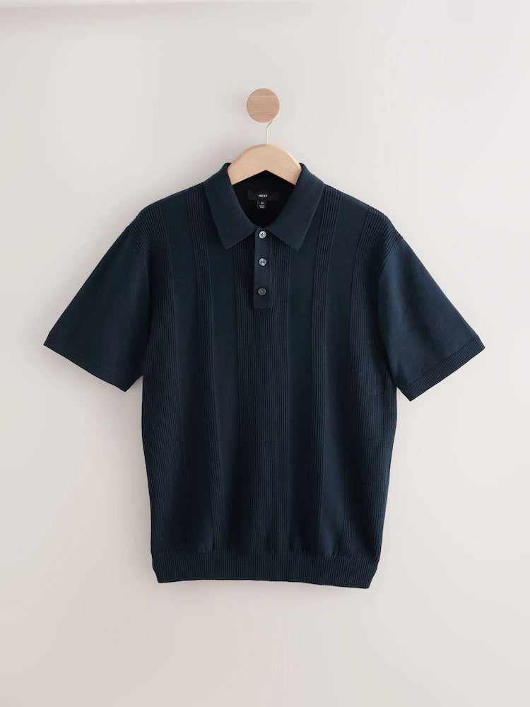 Navy Blue Regular Fit Cotton Rich Short Sleeve Knit Polo Shirt