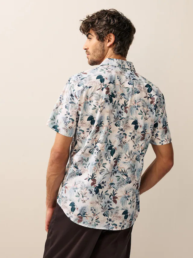 Ecru Hawaiian Regular Fit Print Short Sleeve Shirt