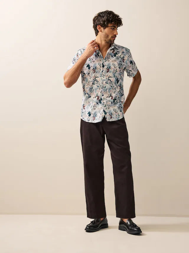Ecru Hawaiian Regular Fit Print Short Sleeve Shirt