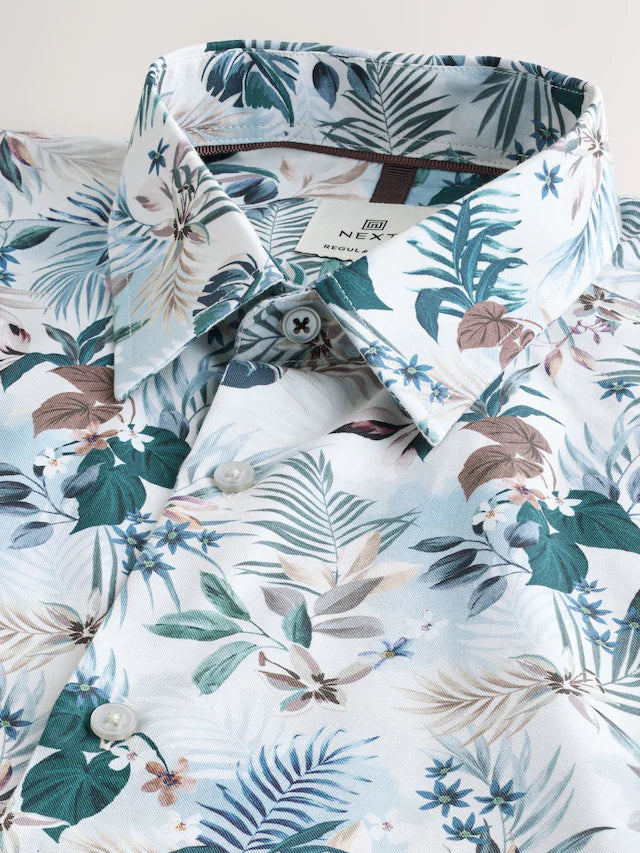 Ecru Hawaiian Regular Fit Print Short Sleeve Shirt
