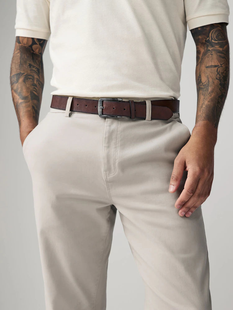 Light Stone Straight Fit Belted Soft Touch Chino Trousers