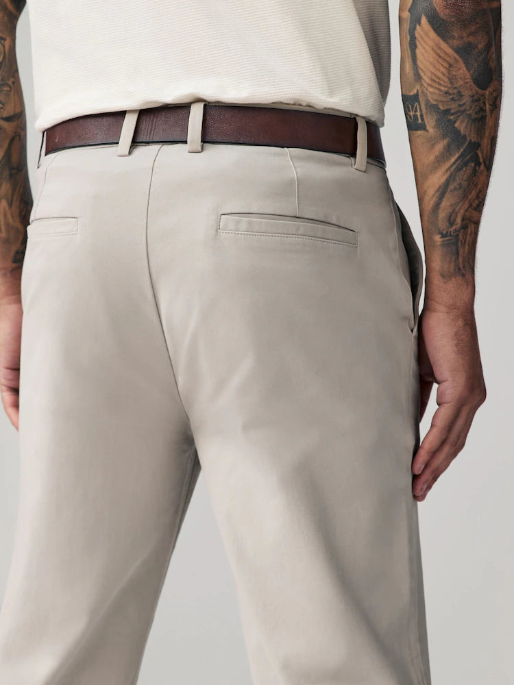 Light Stone Straight Fit Belted Soft Touch Chino Trousers