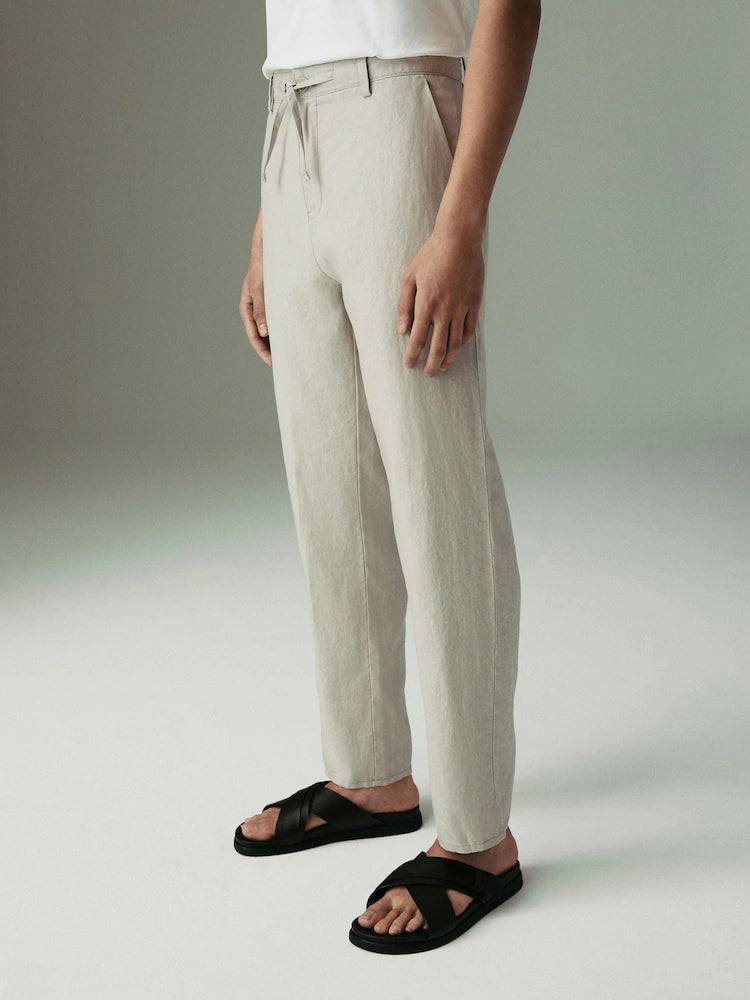 Stone Regular Tapered Fit 100% Linen Signature Chino Trousers