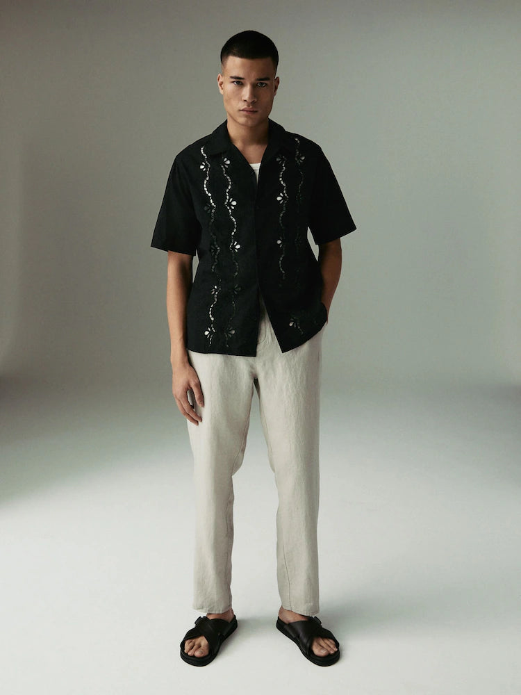 Stone Regular Tapered Fit 100% Linen Signature Chino Trousers
