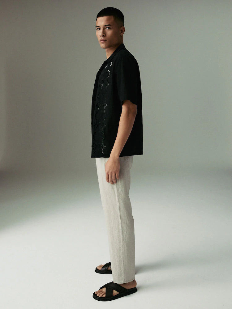 Stone Regular Tapered Fit 100% Linen Signature Chino Trousers