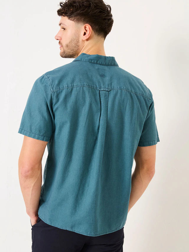 FatFace Bugle Dark Teal Blue Linen Cotton Shirt