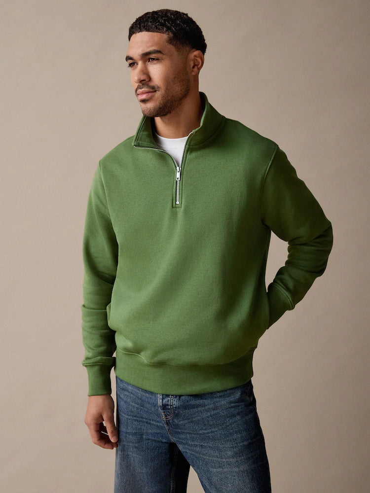 Bright Green Jersey Cotton Rich Quarter Zip Sweatshirt