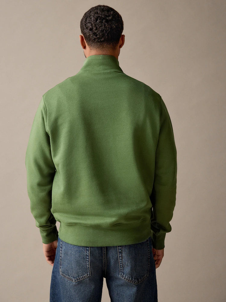 Bright Green Jersey Cotton Rich Quarter Zip Sweatshirt