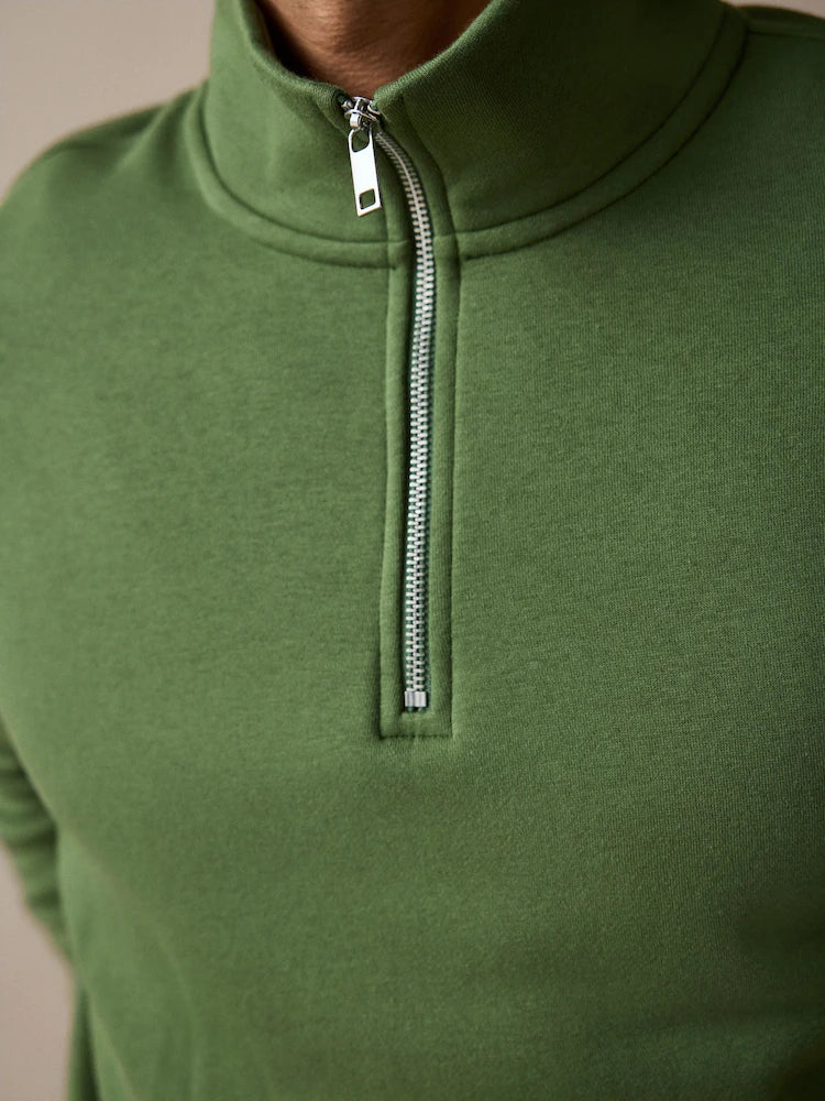 Bright Green Jersey Cotton Rich Quarter Zip Sweatshirt