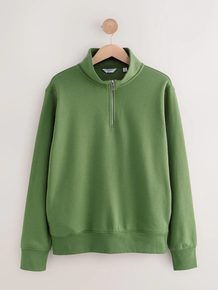 Bright Green Jersey Cotton Rich Quarter Zip Sweatshirt