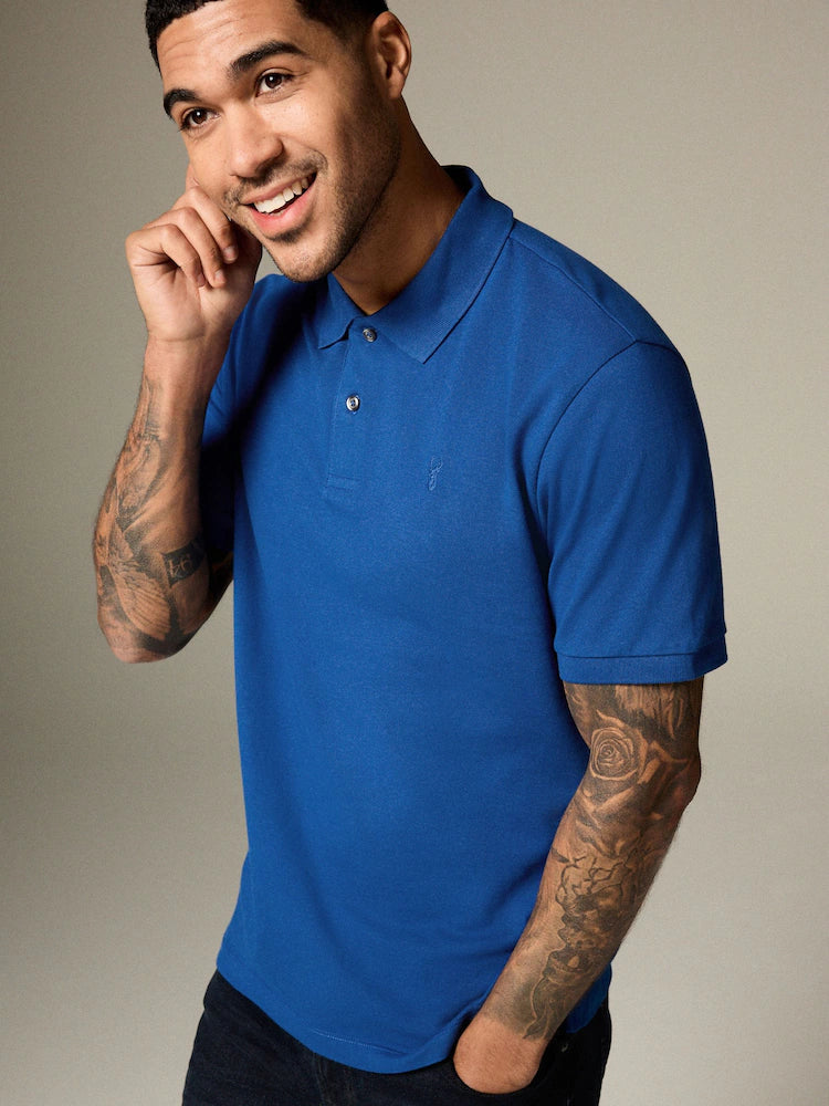 Dark Blue Regular Fit Short Sleeve Pique Polo Shirt