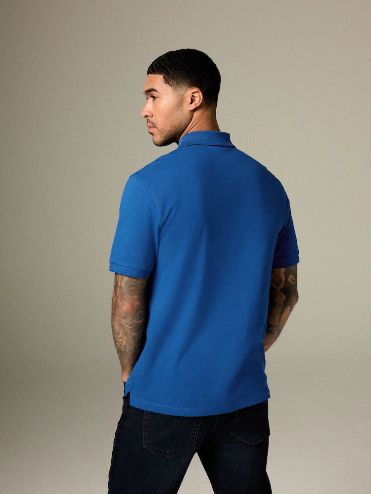 Dark Blue Regular Fit Short Sleeve Pique Polo Shirt