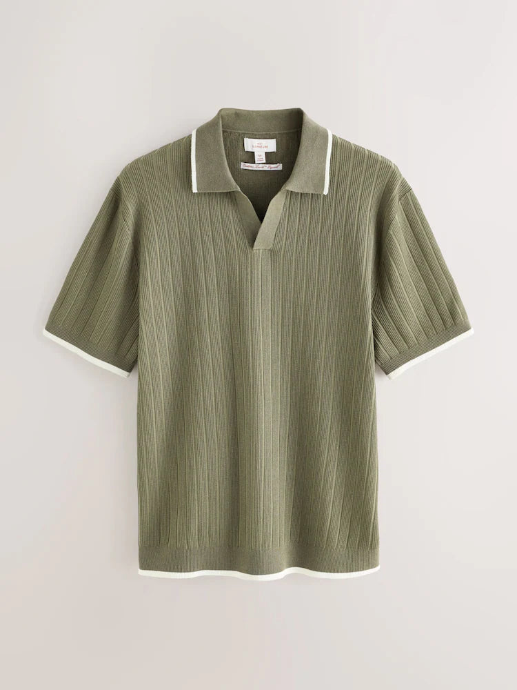 Green Regular Fit Signature TENCEL™ Short Sleeve Tipped Rib Knit Trophy Neck Polo Shirt