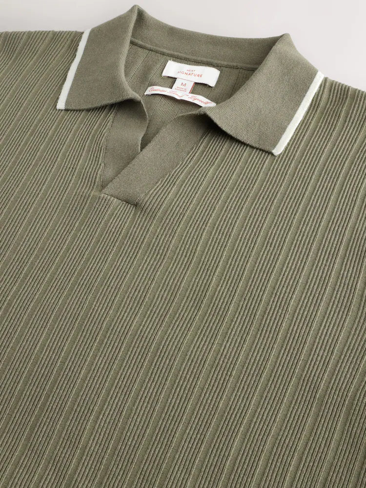 Green Regular Fit Signature TENCEL™ Short Sleeve Tipped Rib Knit Trophy Neck Polo Shirt