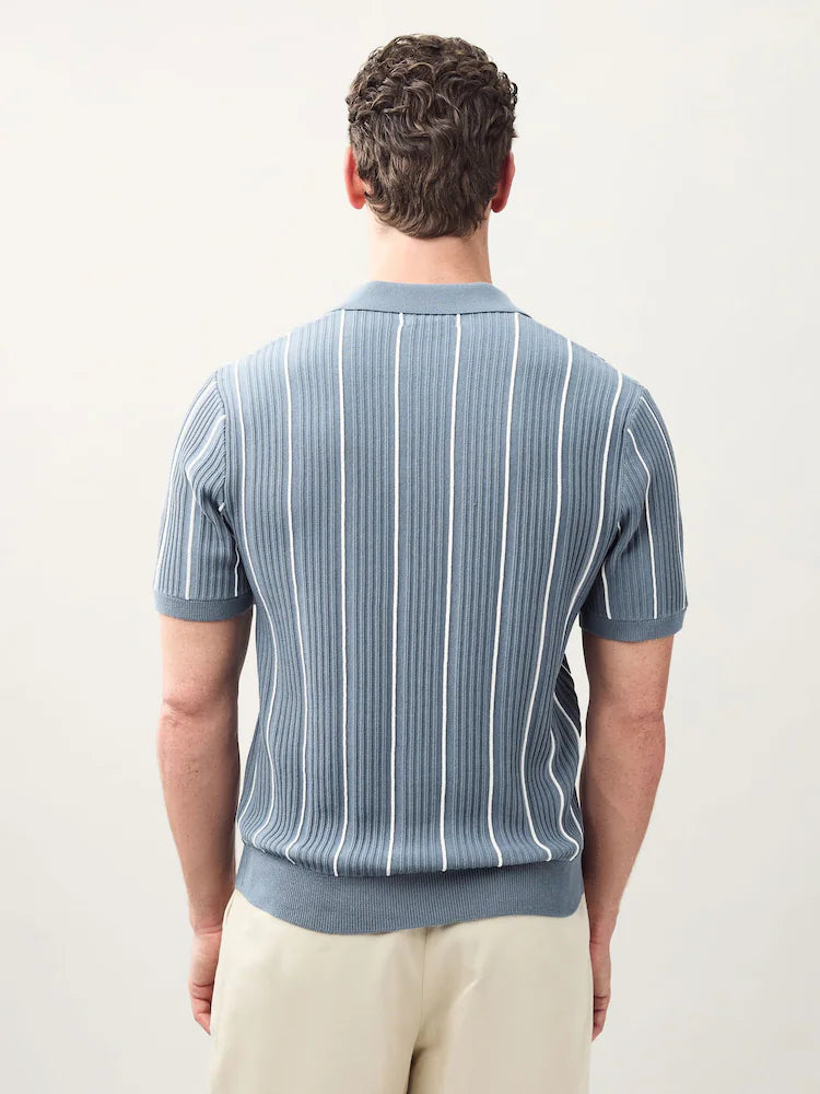 Blue Regular Fit Short Sleeve Stripe Knit Trophy Polo Shirt