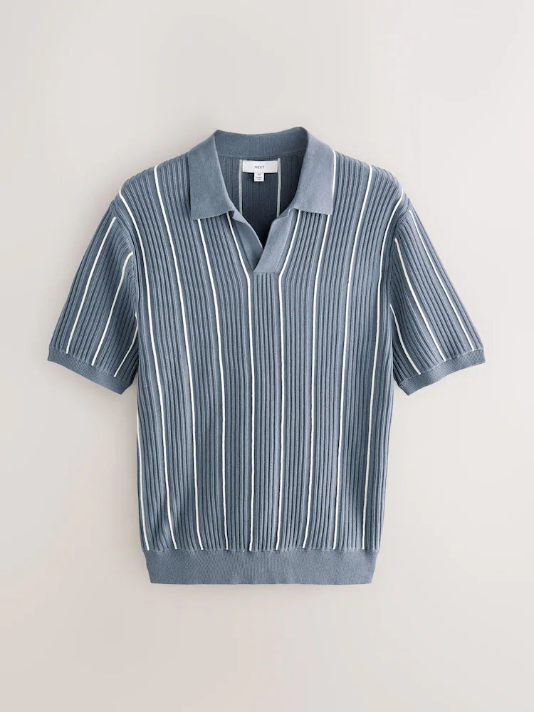 Blue Regular Fit Short Sleeve Stripe Knit Trophy Polo Shirt