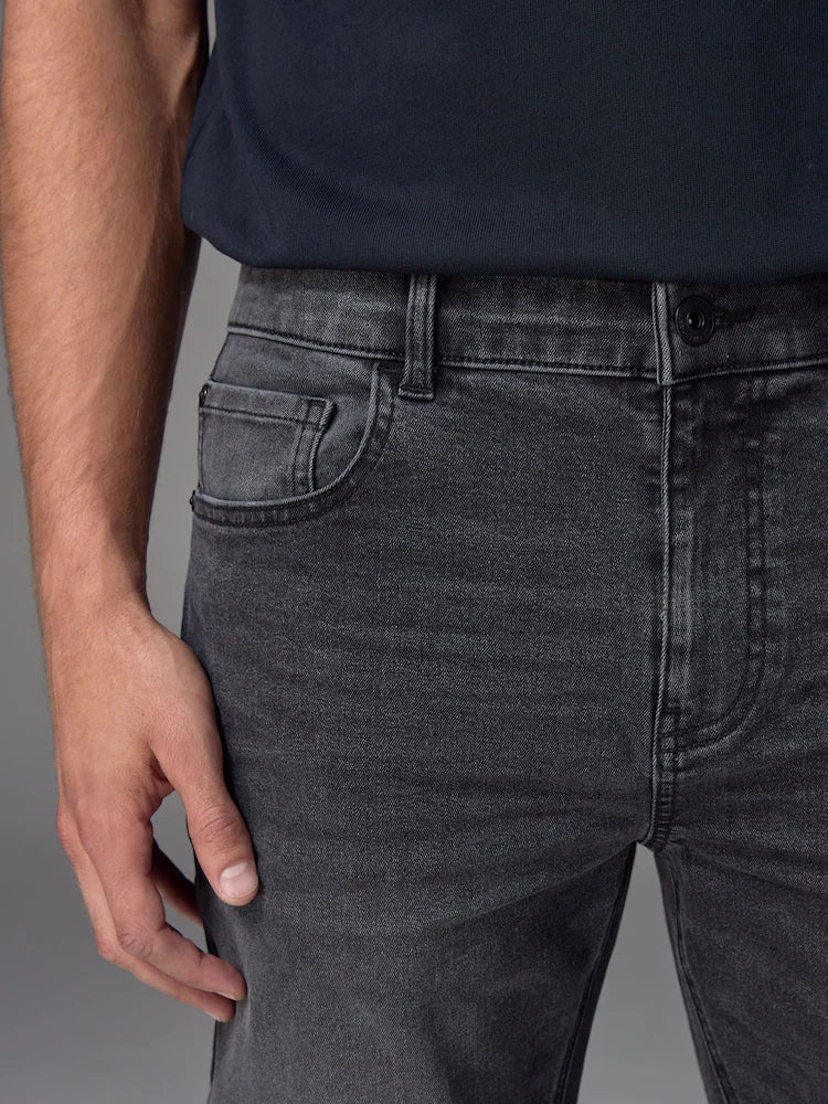 Grey Washed Slim Fit Essential Stretch Jeans