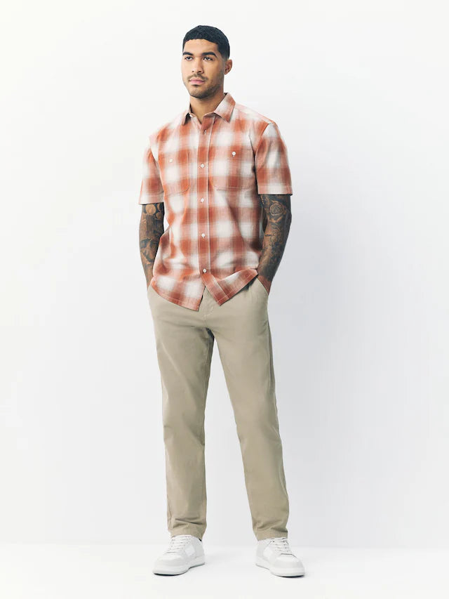 Orange Twin Pocket Short Sleeve Check Shirt