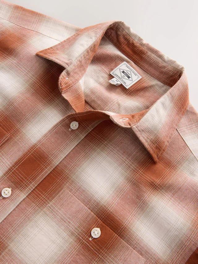 Orange Twin Pocket Short Sleeve Check Shirt