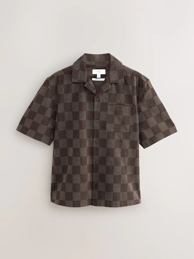 Brown Relaxed Fit Short Sleeve Check Shirt