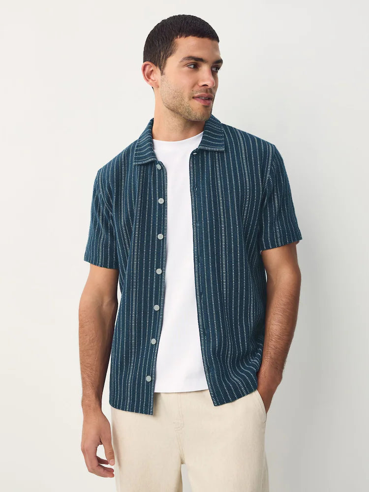 Blue/White Textured Stripe Jersey Shirt