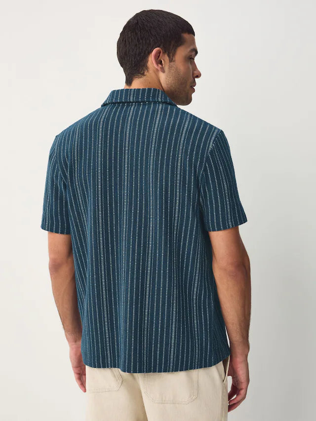 Blue/White Textured Stripe Jersey Shirt